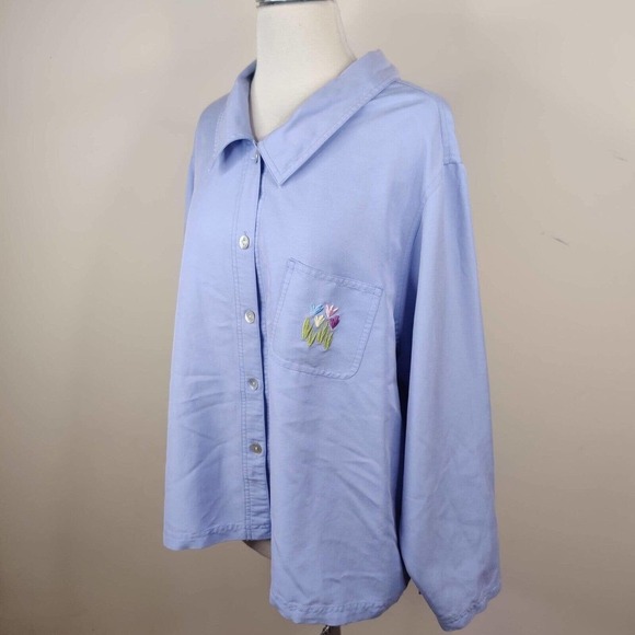 HSZ Studio Shirt 2X Button Up Floral Embroidered Top - Picture 3 of 7